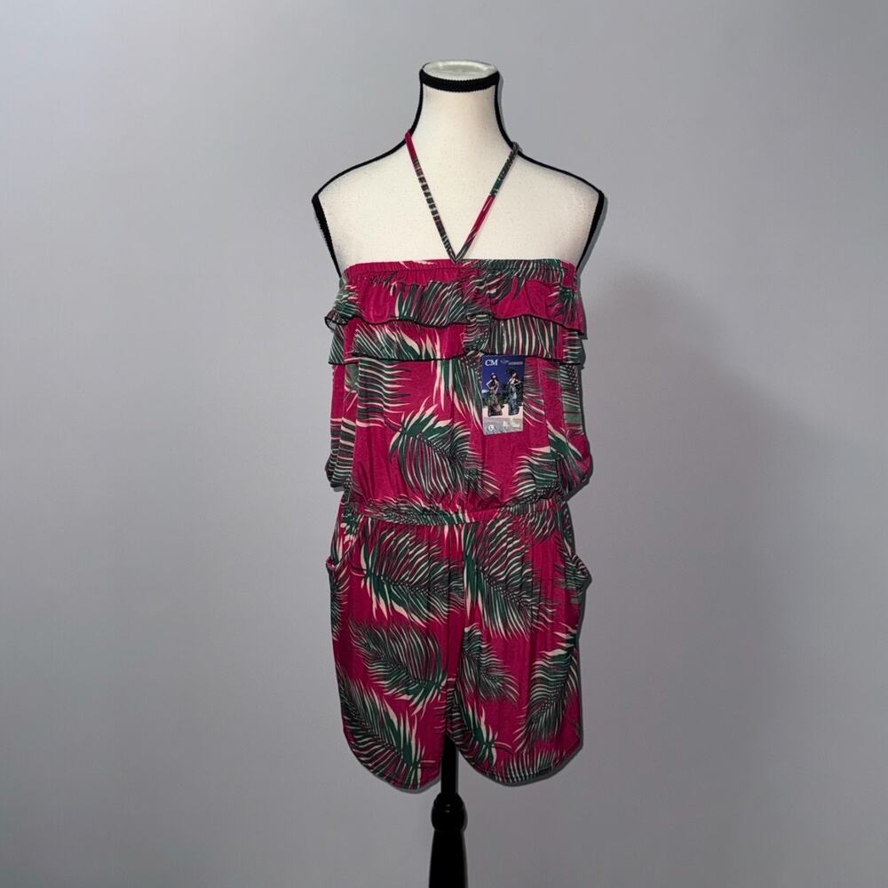 CM Pink and Green Tropical Print Romper women’s size large